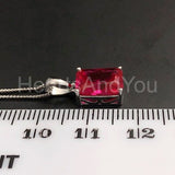 1ct Radiant Simulated Pink Ruby Solitaire Pendant 14k White Gold Plated NO CHAIN