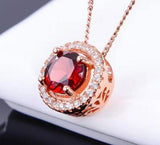 2.3ct Round Cut Red Garnet Halo Solitaire Pendant with Chain 14k RoseGold Finish