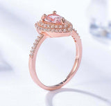 2.25ct Engagement Ring Pear Cut Peach Morganite Dual Halo 14k Rose Gold Finish