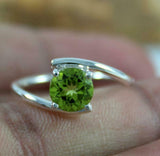 1ct Engagement Ring Round Cut Green Peridot Bypass Solitaire 14k White Gold Over