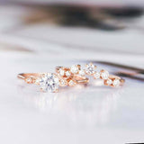 1.6ct Round Cut Diamond Engagement Ring Curved Bridal Set 14k Rose Gold Finish