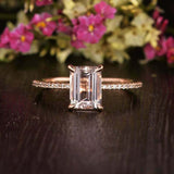 1.2ct Emerald Cut Morganite Accents Solitaire Engagement Ring 14k Rose Gold Over