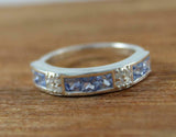 2.2ct Wedding Band Princess Cut Blue Topaz Stackable Women 14k White Gold Finish