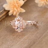 1ct Round Cut Simulated Peach Morganite Milgrain Halo Ring 14k Rose Gold Plated