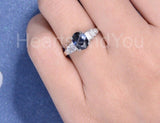 2.4ct Oval Cut Simulated Sapphire Solitaire Accents Ring 14k White Gold Plated