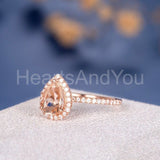 1.2ct Pear Cut Simulated Morganite Halo Engagement Ring 14k Rose Gold Plated