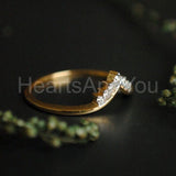 0.1ct Round Cut Moissanite Chevron V Stackable Women Ring 14K Yellow Gold Plated