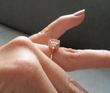 3.5ct Emerald Cut Peach Morganite Bridal Set Engagement Ring 18K Rose Gold Over