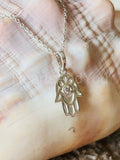 0.3ct Round Cut Moissanite Hamsa Hand of God Pendant Chain 14k White Gold Plated