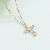 1.5ct Round Cut Diamond Jesus Cross Pendant with Chain 14k Yellow Gold Finish