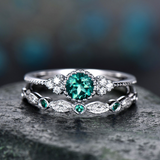 1.2ct Round Cut Green Emerald Bridal Set Engagement Ring 14k White Gold Finish