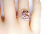 2.5ct Oval Cut Peach Morganite Milgrain Halo Engagement Ring 14k Rose Gold Over