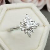 2.5ct Engagement Ring Round Cut Diamond Floral Sunburst 14k White Gold Finish
