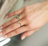 0.15ct Princess Cut Green Emerald Solitaire Chain Ring 14k Yellow Gold Finish