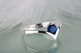 0.5ct Round Blue Sapphire Engagement Ring Solitaire Curved 14k White Gold Finish