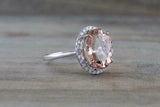 3.5ct Oval Cut Peach Morganite Engagement Ring 14k WhiteGold Finish Diamond Halo