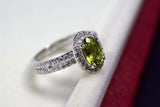 2.4ct Engagement Ring Oval Cut Green Peridot Split Shank Halo 14k WhiteGold Over