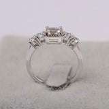 2ct Princess Cut Peach Morganite Five Stone Round Accent Ring 14k WhiteGold Over
