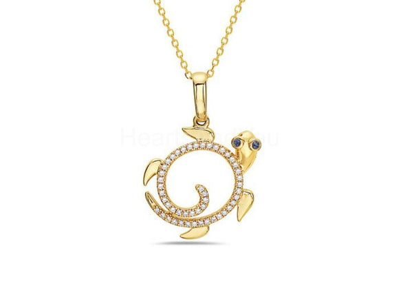 0.12ct Round Cut Moissanite Sea Turtle Pendant 14k Yellow Gold Plated NO CHAIN
