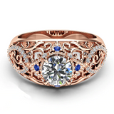 2ct Round Cut Diamond Engagement Ring 14k Rose Gold Over Filigree Vintage Hollow