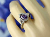 2ct Pear Cut Purple Amethyst Engagement Ring Halo Floral 14k White Gold Finish