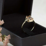 1.6ct Engagement Ring Emerald Cut Morganite Diamond Petite 14k YellowGold Finish
