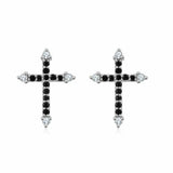 1ct Round Cut Black Diamond Cross Design Stud Earrings Women 14k RoseGold Finish