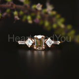 1.3ct Emerald Cut Simulated Peach Morganite Five Stone Ring 14K Rose Gold Plated
