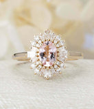 2ct Oval Cut Morganite Engagement Ring Diamond Ballerina 14k Yellow Gold Finish