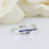 1ct Round Cut Blue Sapphire Engagement Ring Cross Infinity 14k White Gold Finish