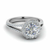 1ct Round Cut Diamond Flower Solitaire Engagement Ring 14k WhiteRose Gold Finish