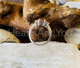 2ct Emerald Cut Simulated Peach Morganite Three Stone Ring 14k White Gold Plated