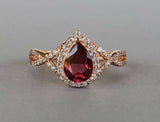 2.4ct Pear Red Garnet Halo Infinity Design Engagement Ring 14k Rose Gold Finish