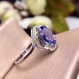 2.3ct Engagement Ring Oval Cut Blue Tanzanite Swirl Twist 14k White Gold Finish