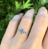 1Ct Round Cut Blue Sapphire Rope Cross Engagement Ring 14K White Gold Finish