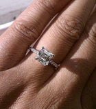 2Ct Asscher Cut Diamond Solitaire Ring 18K White Gold Finish with Round Accents