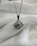 1ct Round Cut Moissanite Floral Pendant with Chain 14k White Gold Plated