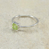0.5ct Engagement Ring Princess Cut Green Peridot Solitaire 14k White Gold Finish