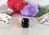 2ct Engagement Ring Emerald Cut Diamond Solitaire Accent 14k Yellow Gold Finish