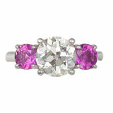2ct Round Cut Diamond Pink Sapphire Trilogy Engagement Ring 14k White Gold Over