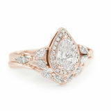 2.4ct Pear Cut Diamond Halo Bridal Set Engagement Ring Band 14k WhiteGold Finish