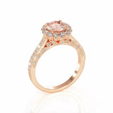 4Ct Round Cut Peach Morganite Floral Halo Engagement Ring 14K Rose Gold Finish