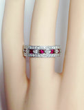 4Ct Round Cut Pink Ruby Diamond Filigree Wide Wedding Band 14K White Gold Finish