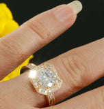 2ct Round Cut Diamond Baguette Halo Milgrain Engagement Ring 14k Rose Gold Over