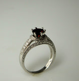 1.4ct Round Red Garnet Engagement Ring 14k WhiteGold Finish Milgrain Split Shank