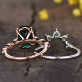 2.2ct Engagement Ring Oval Cut Green Emerald Crown Bridal Set 14k Dual Gold Over
