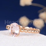 2ct Oval Cut Simulated Morganite Ball Shank Engagement Ring 14k Rose Gold Plated