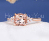 1ct Cushion Cut Simulated Peach Morganite Round Accents Ring 14k RoseGold Plated