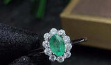 2.56ct Engagement Ring Oval Cut Green Emerald Diamond Floral 14k White Gold Over