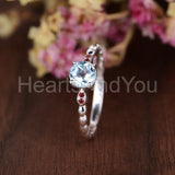 0.5ct Round Cut Simulated Blue Aquamarine Minimalist Ring 14k White Gold Plated